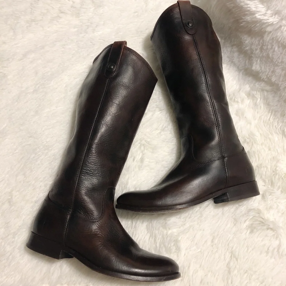 FRYE Melissa Button Leather Riding Boots. - Picture 4 of 14